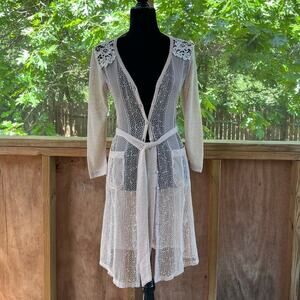 Ryu Women's Open Knit Longline Lace Trim Cardigan Color Blush Size S. NEW